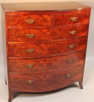 A mid 19thC flame mahogany bow front chest