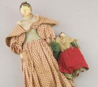 Two 19thC wooden dolls with painted heads