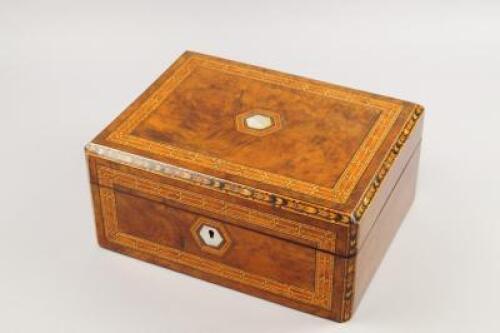 A Victorian Tunbridgeware walnut work box