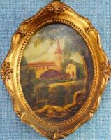 Four miniature gilt framed oil paintings