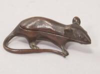 A small bronze hinged box in the form of a rat. 8.5cm.