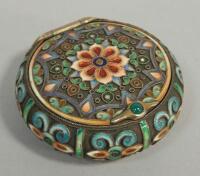 An early 20thC Russian gilt metal and champleve enamel circular pill box