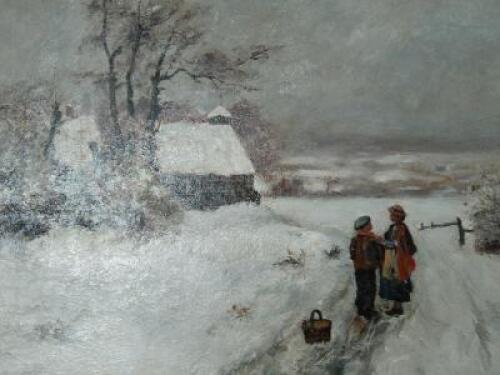 R Craiey. A winter scene with figures