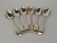 A composite set of six Victorian silver fiddle pattern dessert spoons