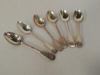 A set of six early Victorian silver fiddle pattern teaspoons