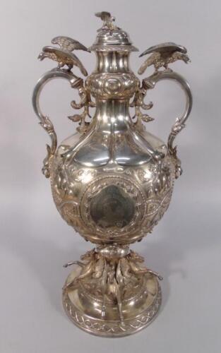 A Victorian silver two handled trophy cup and cover