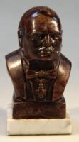 After R A Pickering. A bronzed resin bust of Sir Winston Churchill with a brown patina on a rectangu