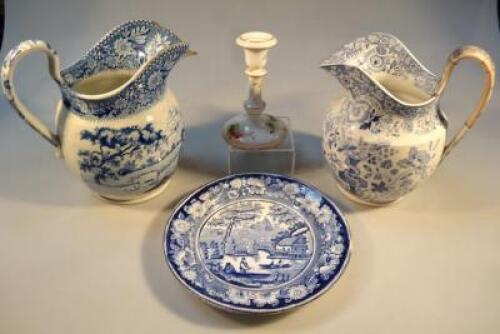An early 19thC blue and white pearlware jug entitled Florentine