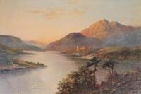 Francis Jamieson (1895-1950). Scottish loch scene castle before mountains