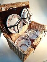 A wicker picnic hamper