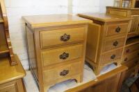 A pair of light oak pedestal cabinets