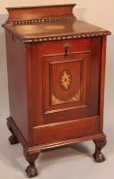 An Edwardian mahogany and satinwood inlaid coal purdonium