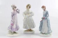 Three Royal Worcester figures of the Walking-Out dresses of 19thC