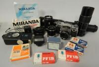 A Miranda Sensorex camera with lenses and accessories.