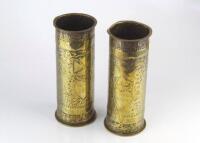 A pair of WWI trench art brass shell cases