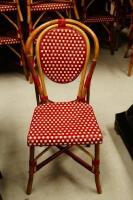 Bamboo and red and cream woven plastic cafe chairs