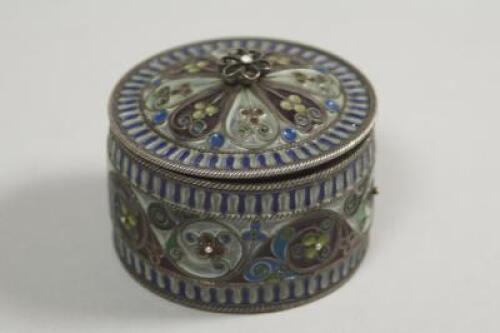 A Marius Hammer Norwegian white metal and plique a jour enamel circular box and cover