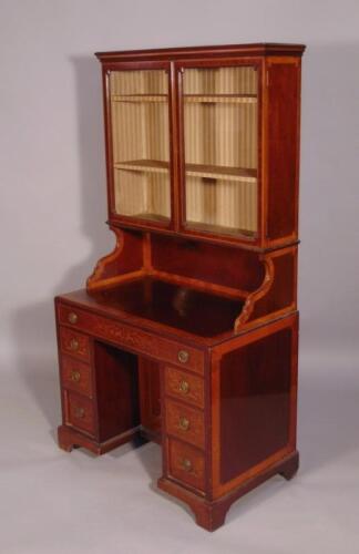 A late 19th/early 20thC mahogany and marquetry Sheraton revival side cabinet