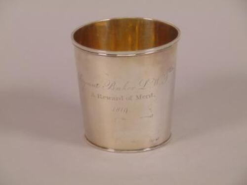 A George III silver cylindrical stirrup cup