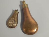 Two 19thC copper and brass powder flasks