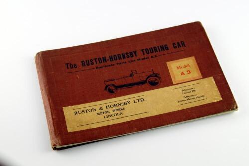 The Ruston-Hornsby Touring Car duplicate parts list Model A3 brochure