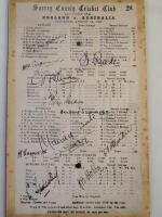 An autographed England versus Australia cricket scorecard