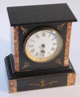 A Victorian black slate and marble mantel clock