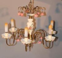 A 20thC Capo-di-Monte style ceramic and brass chandelier