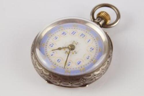 A silver fob watch