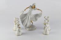 A Schaubach porcelain figure of a lady and four cherub band figures