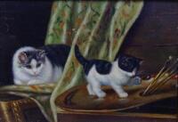 Ronner (Modern). A study of cats with an artist's palette