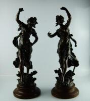 An early 20thC pair of continental bronze lady figures