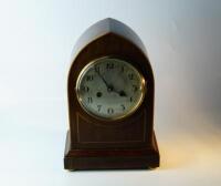 An Edwardian mahogany lancet mantel clock