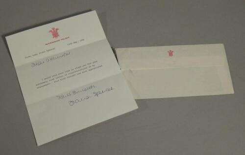 A signed and printed letter from Lady Diana Spencer