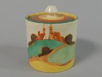 A Newport Pottery Clarice Cliff cylindrical Secrets preserve pot and associated cover