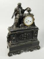 A 19thC French bronze and black marble mantel clock