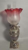 A late Victorian silver plated oil lamp