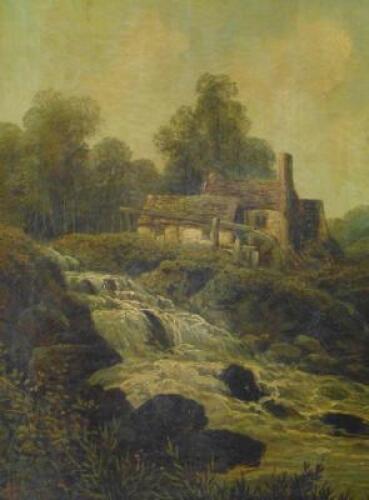 William Stone (1842-1913). Cottage by waterfall