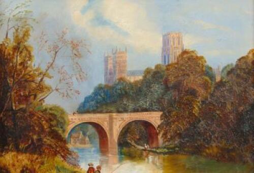 Alice M Morton? (19th/20thC). River scene with bridge