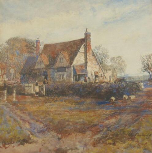 James William Buxton Knight (1842/4-1908). Cottage with figures and sheep