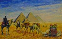 Peter Wood (b.1951). Pyramids and camels