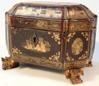 A mid-19thC Chinese export papier mache tea caddy