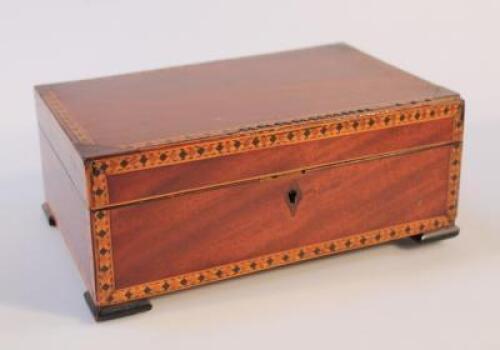 A mid-19thC flame mahogany and Tunbridge style jewellery box