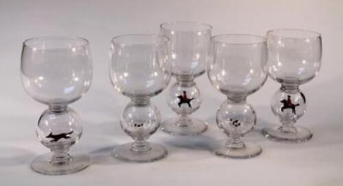 A set of five early 20thC hunting related drinking glasses