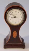 An Edwardian mahogany and boxwood Sheraton revival balloon table clock