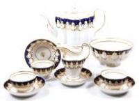 A late 18thC New Hall porcelain fluted part tea service