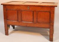 A late 17thC oak three panelled coffer