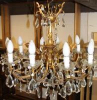 A gilt metal and glass chandelier