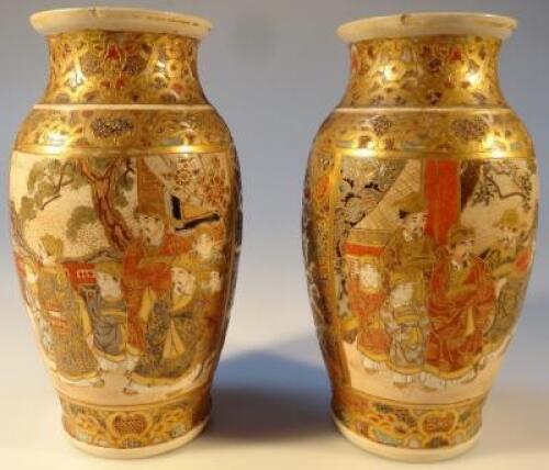 A pair of Japanese Satsuma small baluster vases