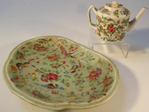 A Chinese Cantonese teapot and a shaped dish